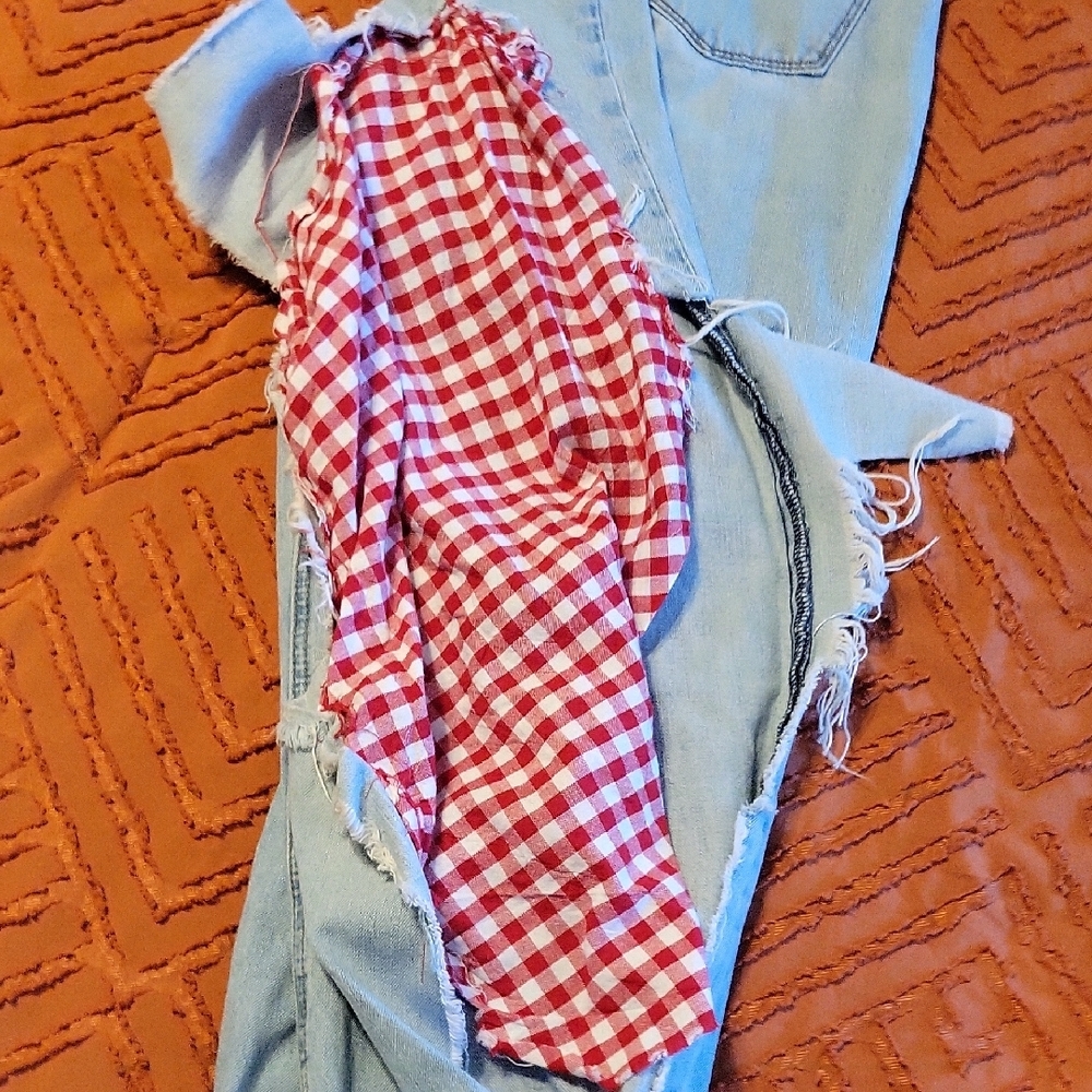 Empyre Light Blue Distressed Jeans with Red Accents - Picture 6 of 9